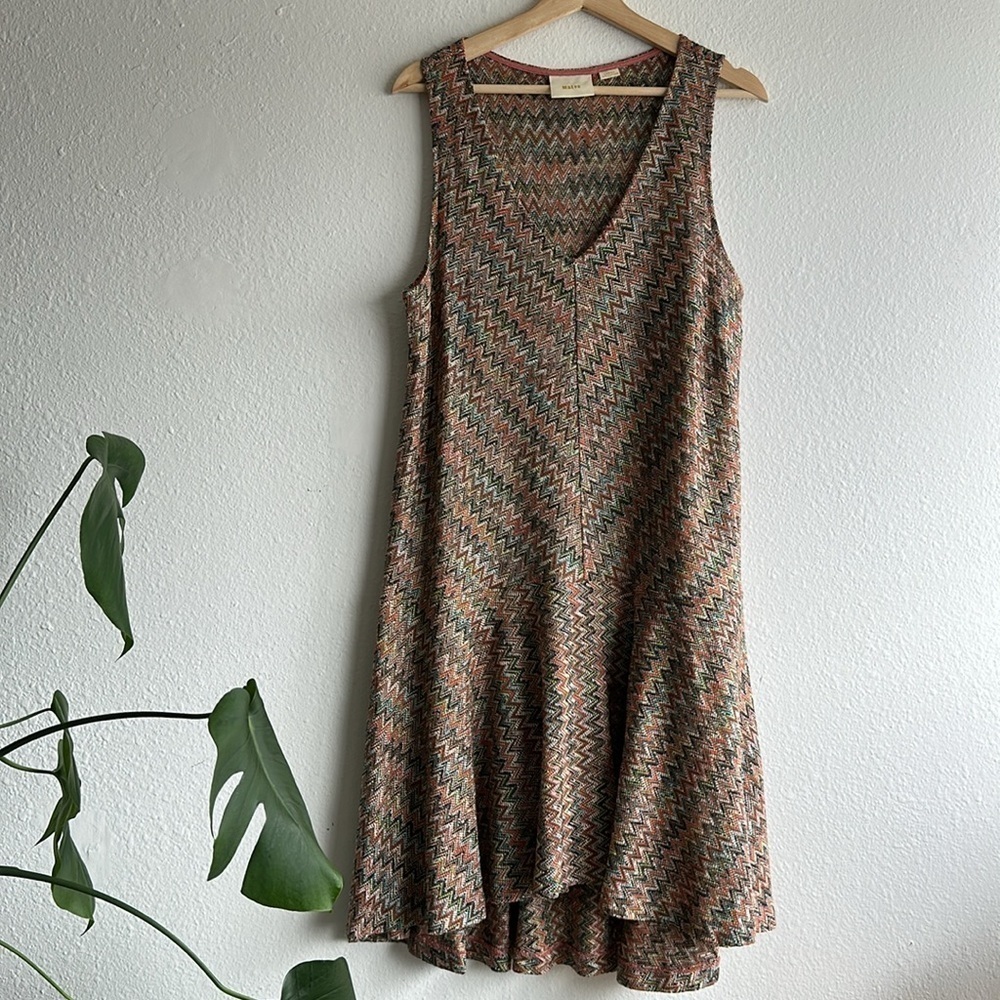 Anthropologie Maeve Westwater Chevron Knit V Neck Dress Sz. L - Picture 4 of 12